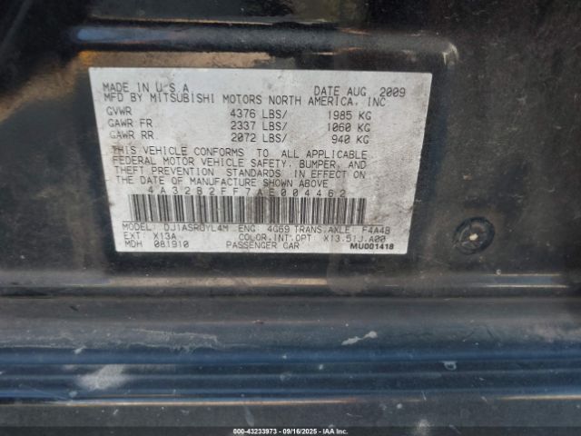 2010 MITSUBISHI GALANT 4A32B2FF7AE004462 Photo 8