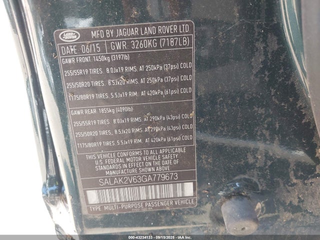 Land Rover s/c lev2 ulev 2016 SALAK2V63GA779673 Image 9