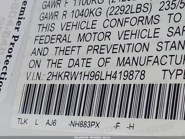 2HKRW1H96LH419878 Honda l15be