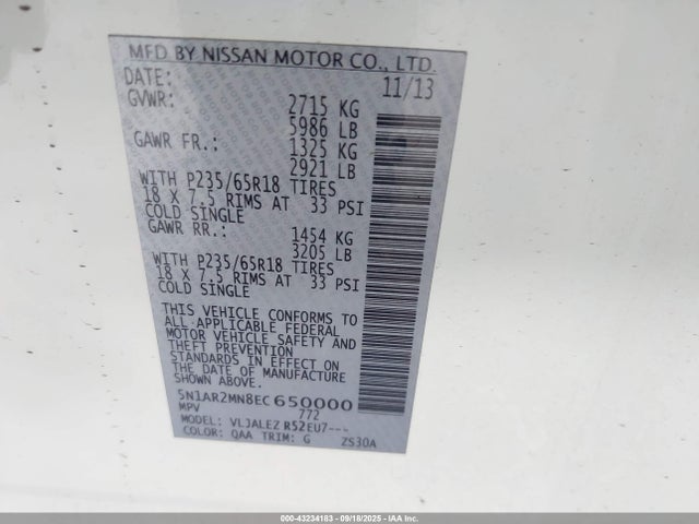 Nissan 2014 2014 5N1AR2MN8EC650000 Image 9