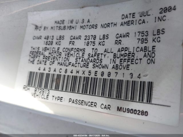 2005 MITSUBISHI ECLIPSE 4A3AC84HX5E007104 Photo 8