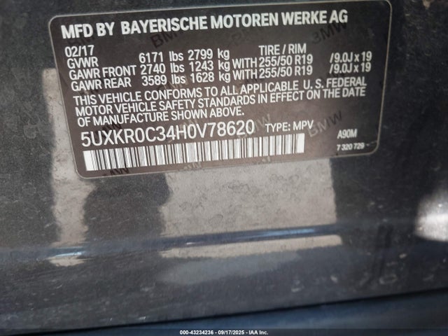 43234236 :رقم المزاد ، 5UXKR0C34H0V78620 vin ، 2017 Bmw X5 Xdrive35i مزاد بيع