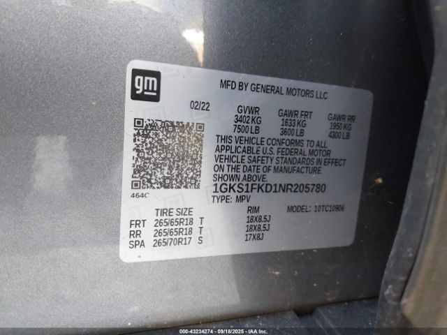 2022 GMC YUKON XL 1GKS1FKD1NR205780 Photo 8