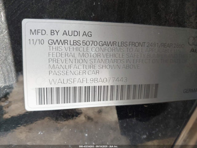 2011 AUDI A4 WAUSFAFL9BA077443 Photo 8
