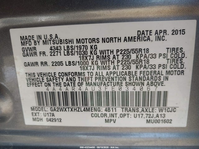 2015 MITSUBISHI OUTLANDER SPORT 4A4AR4AU3FE034067 Photo 8