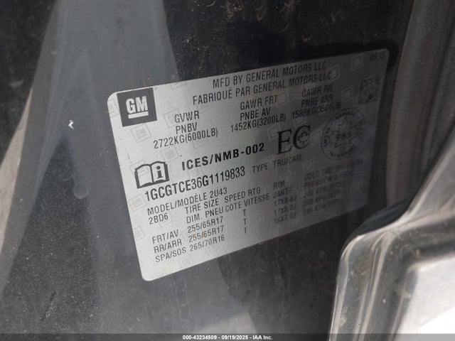 1GCGTCE36G1119833 Chevrolet lfx - sidi, vvt, e85 max, aluminum