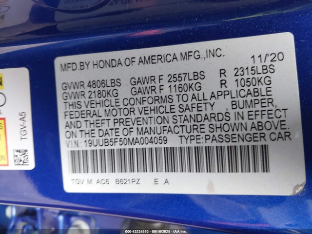 19UUB5F50MA004059 Acura k20c6