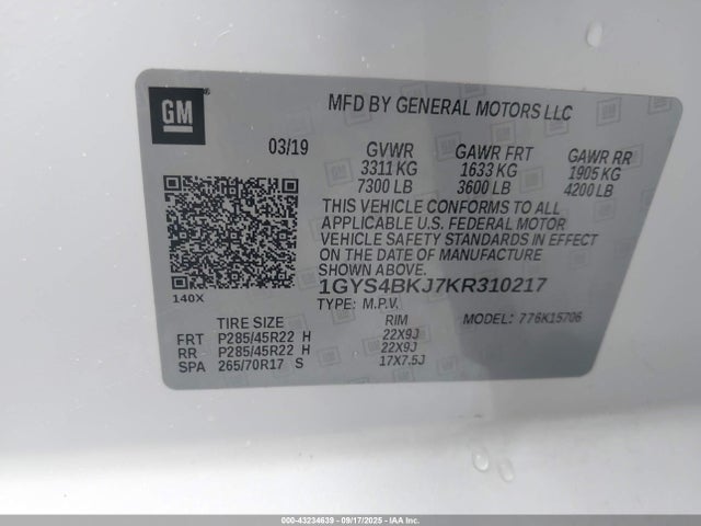 2019 CADILLAC ESCALADE 1GYS4BKJ7KR310217 Photo 8