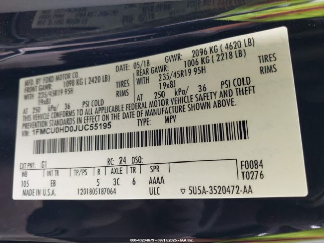 2018 FORD ESCAPE 1FMCU0HD0JUC55195 Photo 8