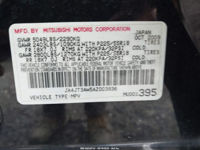 2010 MITSUBISHI OUTLANDER JA4JT3AW5AZ003936 Photo 8