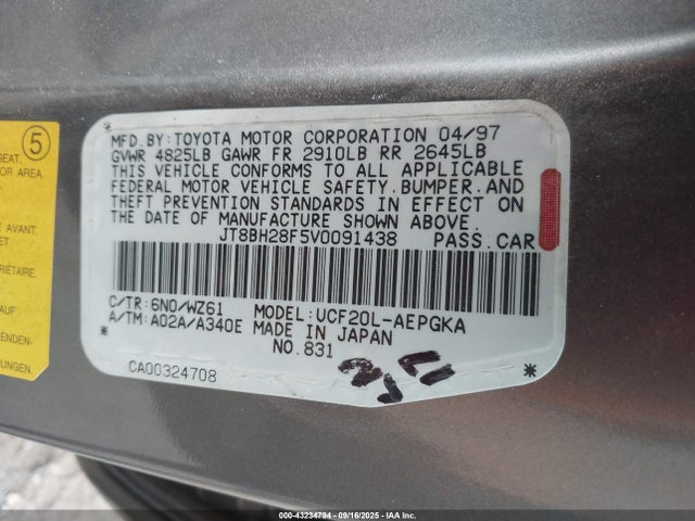 43234794 :رقم المزاد ، JT8BH28F5V0091438 vin ، 1997 Lexus Ls 400 مزاد بيع