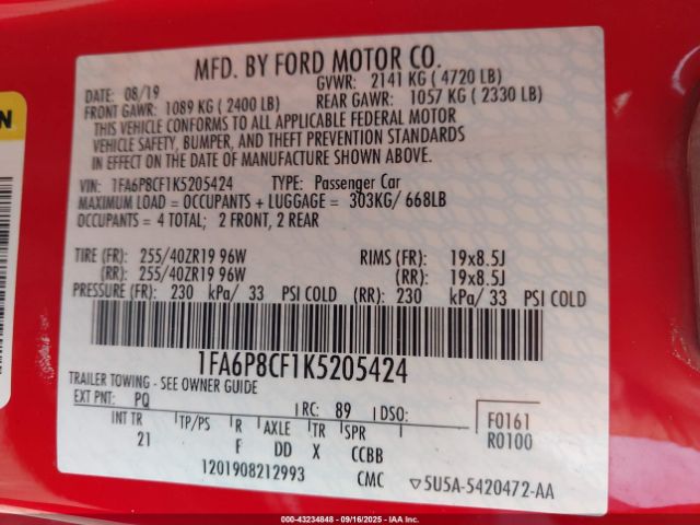 2019 FORD MUSTANG 1FA6P8CF1K5205424 Photo 8