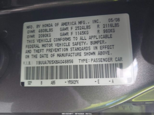 2009 ACURA TL 19UUA765X8A046856 Photo 8