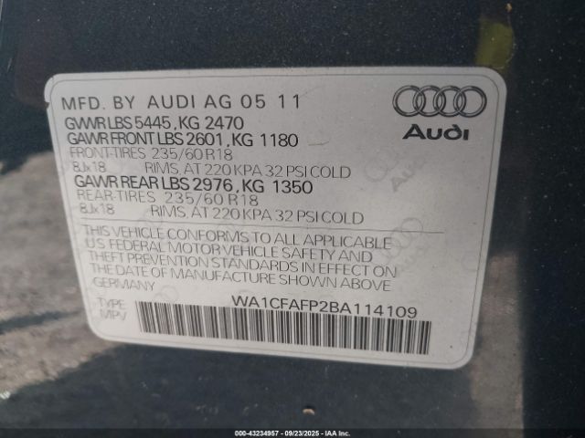 2011 AUDI Q5 WA1CFAFP2BA114109 Photo 8