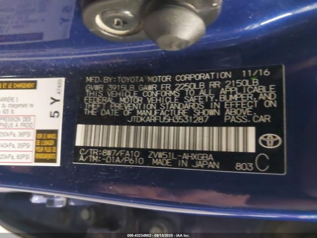 2017 TOYOTA PRIUS JTDKARFU5H3531287 Photo 8