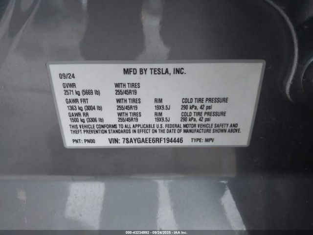 2024 TESLA MODEL Y 7SAYGAEE6RF194446 Photo 8