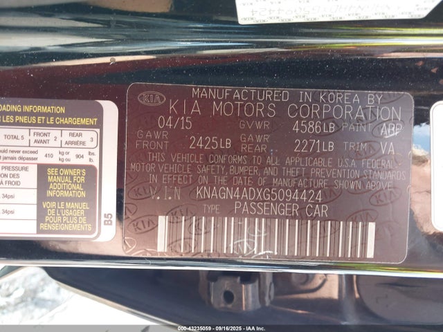 KNAGN4ADXG5094424 KIA mpi theta ii