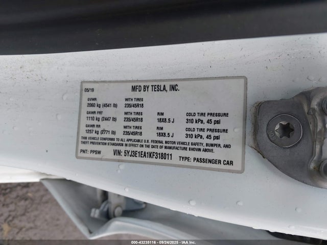 2019 TESLA MODEL 3 5YJ3E1EA1KF318011 Photo 8