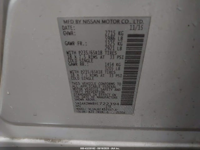Nissan 2015 2015 5N1AR2MN8FC722394 Image 9