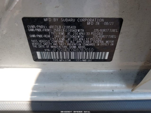 Aukcja sprzedaży 2024 Subaru Crosstrek Premium, vin: JF2GUADC0R8282010, numer aukcji: 43235217