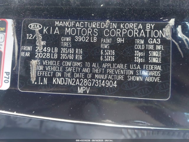 KNDJN2A28G7314904 KIA gdi gamma