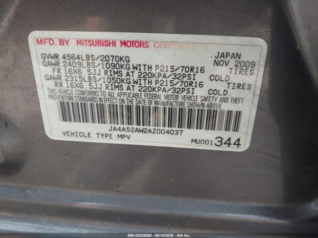 2010 MITSUBISHI OUTLANDER JA4AS2AW2AZ004037 Photo 8