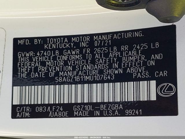 2021 LEXUS ES 350 58AGZ1B11MU107643 Photo 8