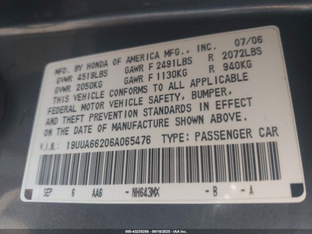 2006 ACURA TL 19UUA66206A065476 Photo 8