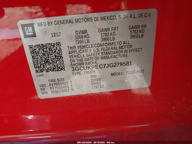 3GCUKPEC7JG279581 Chevrolet l83 - sidi: spark ignited direct injection, vvt: variable valve timing, afm, e85 max, alum