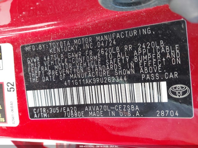 4T1G11AK9RU262344 Toyota a25a-fks