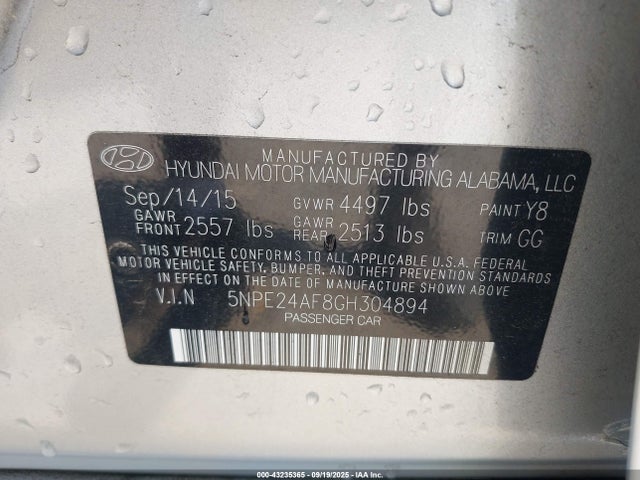 5NPE24AF8GH304894 Hyundai dohc gdi theta-ii