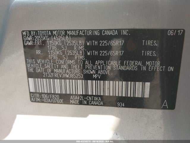 Toyota 2ar-fe 2017 2T3ZFREV3HW385253 Image 9