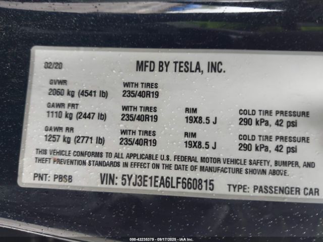 2020 TESLA MODEL 3 5YJ3E1EA6LF660815 Photo 8