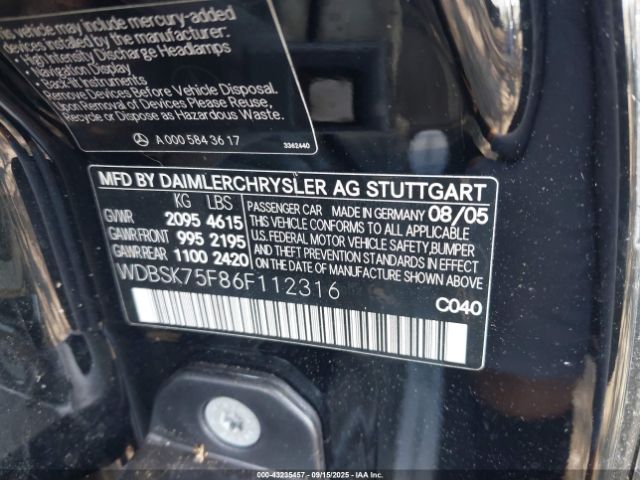 2006 MERCEDES-BENZ SL 500 WDBSK75F86F112316 Photo 8