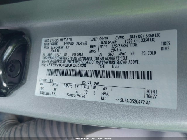 Ford 2.7l-4v 2019 1FTEW1CP2KKD64320 Image 9