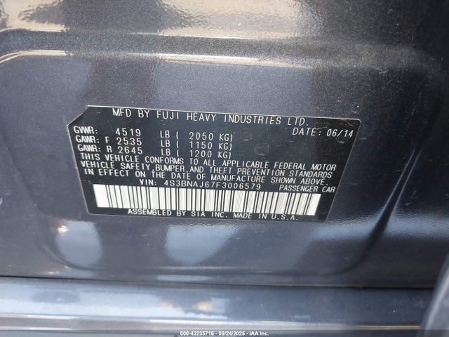 Subaru 2.5l u5 2015 4S3BNAJ67F3006579 Image 9