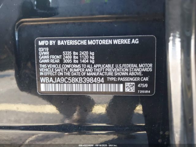 2019 BMW 530E WBAJA9C58KB398494 Photo 8