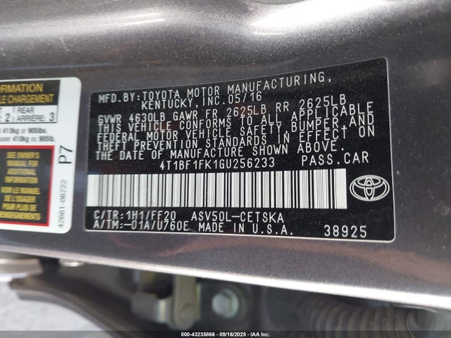4T1BF1FK1GU256233 Toyota 2ar-fe