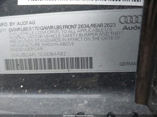 2012 AUDI S4 WAUBGAFL1CA084482 Photo 8
