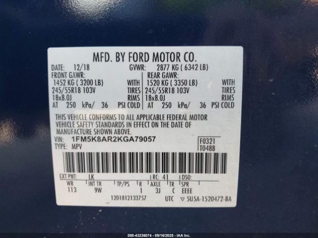 2019 FORD POLICE INTERCEPTOR 1FM5K8AR2KGA79057 Photo 8