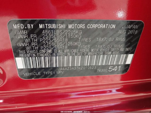 2019 MITSUBISHI OUTLANDER JA4AZ3A37KZ010523 Photo 8