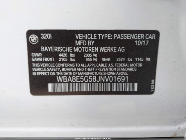 2018 BMW 320I WBA8E5G58JNV01691 Photo 8