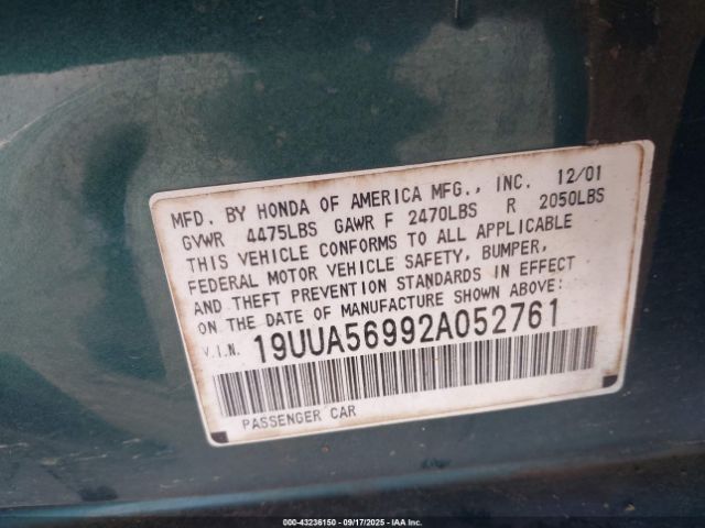 2002 ACURA TL 19UUA56992A052761 Photo 8