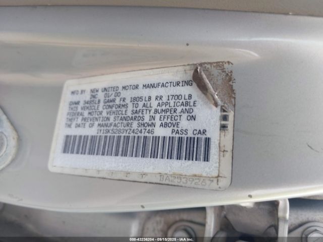 2000 CHEVROLET PRIZM 1Y1SK5283YZ424746 Photo 8