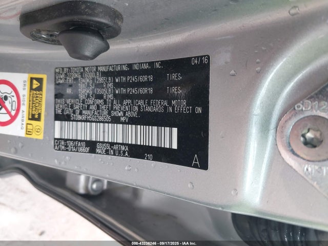 Toyota 2gr-fe 2016 5TDBKRFH5GS286505 Image 9