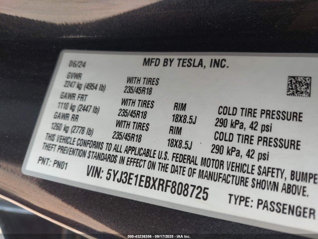 2024 TESLA MODEL 3 5YJ3E1EBXRF808725 Photo 8