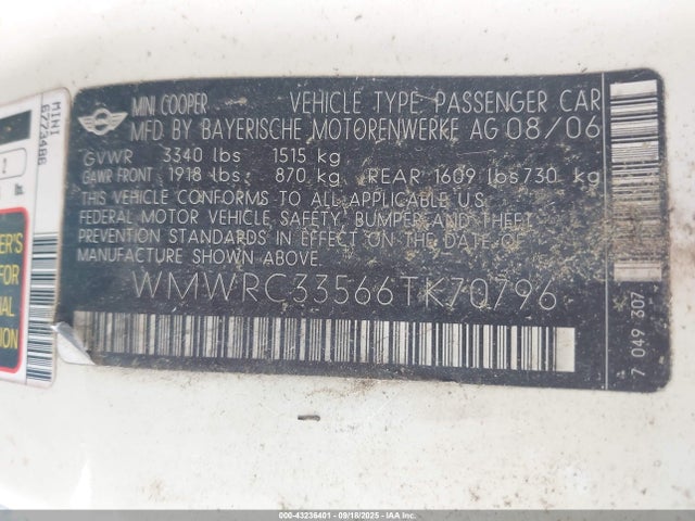 2006 MINI COOPER WMWRC33566TK70796 Photo 8