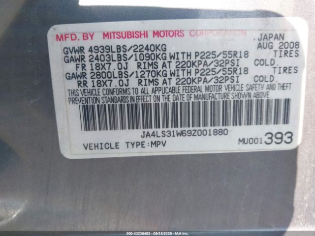 2009 MITSUBISHI OUTLANDER JA4LS31W69Z001880 Photo 8