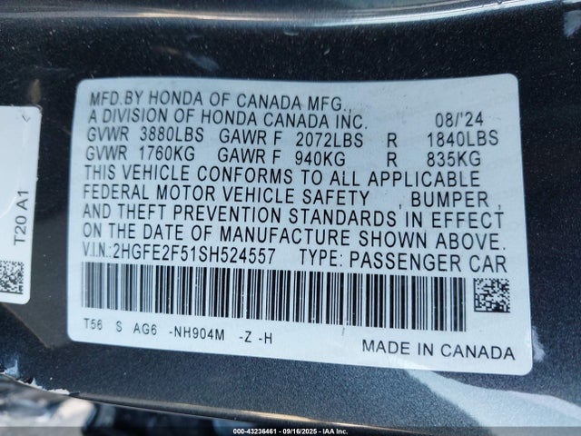 2HGFE2F51SH524557 Honda k20c9