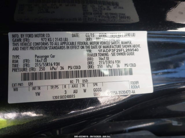Ford 2015 2015 1FADP3F29FL269540 Image 9
